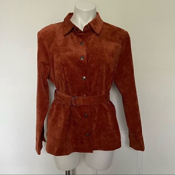 Corduroy Burt Orange Rust Belted Button Down - Picture 12 of 15